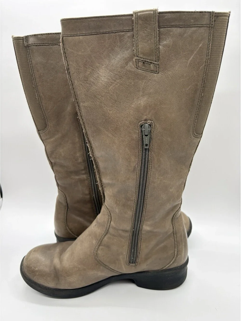 KEEN Tyretread Tall Leather Boots Gray Taupe Womens Sz 7.5 1011463 Zip Up